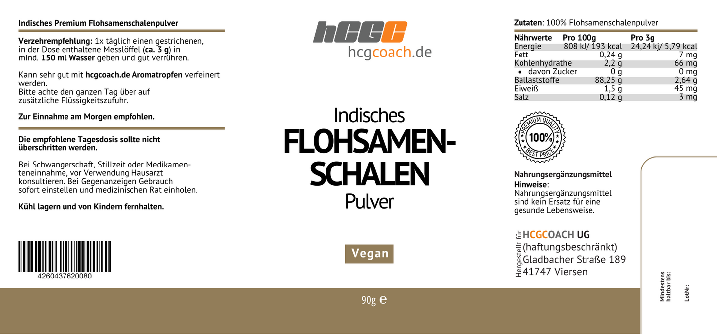 hCGC® Indisches Flohsamenschalen-Pulver (102 g)