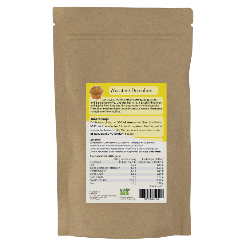 Greencarb® Muffinbackmischung Lemon - Chia (200 g)