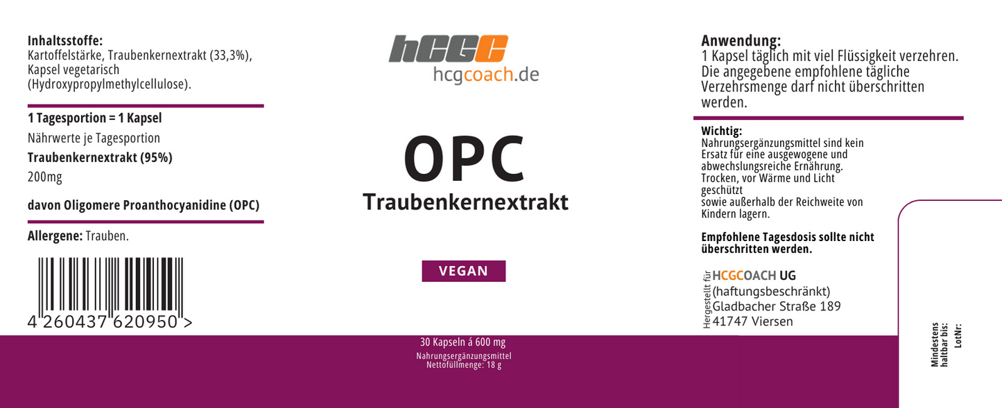 hCGC® OPC-Traubenkernextrakt Kapseln (30 Stück á 445 mg)