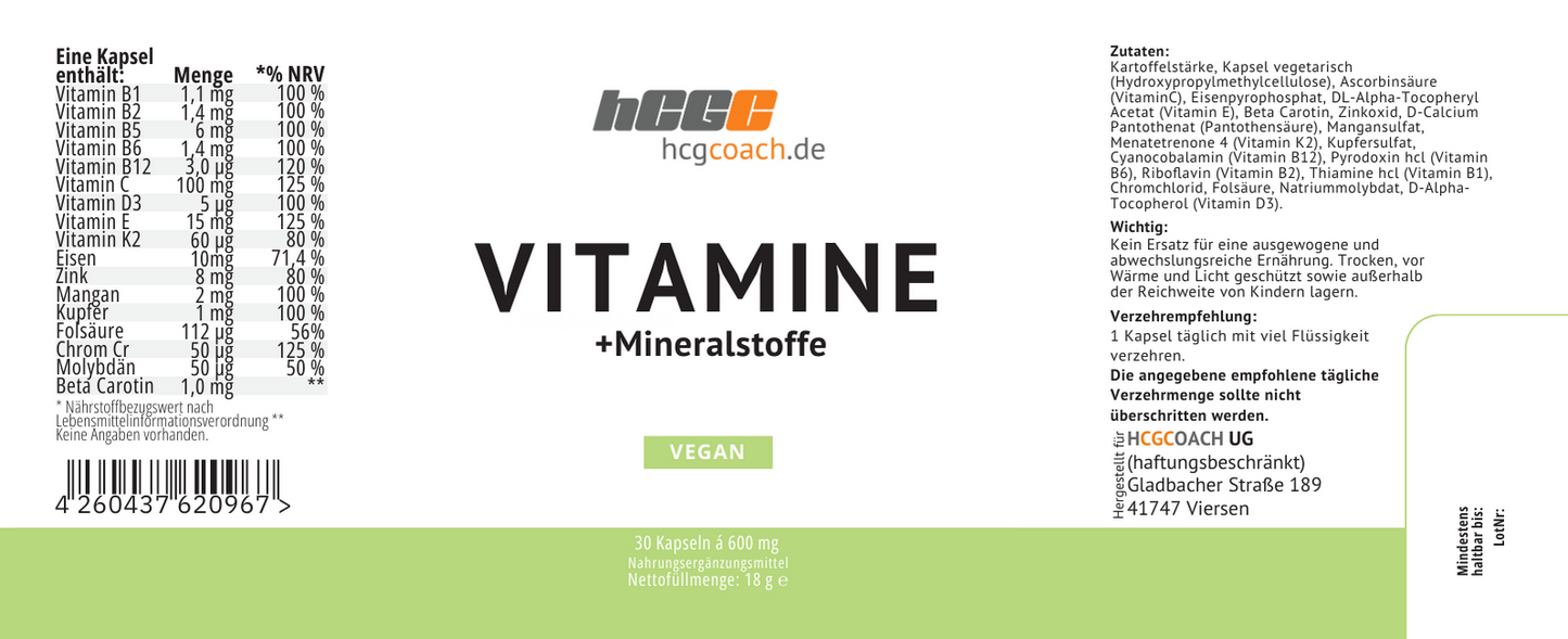 hCGC® Vitamine + Mineralstoffe Kapseln (30 Stück á 555 mg)